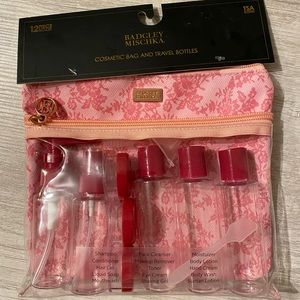Badgley Mischka Cosmetic Bag and Travel Bottles 12 Pieces TSA Approved NEW